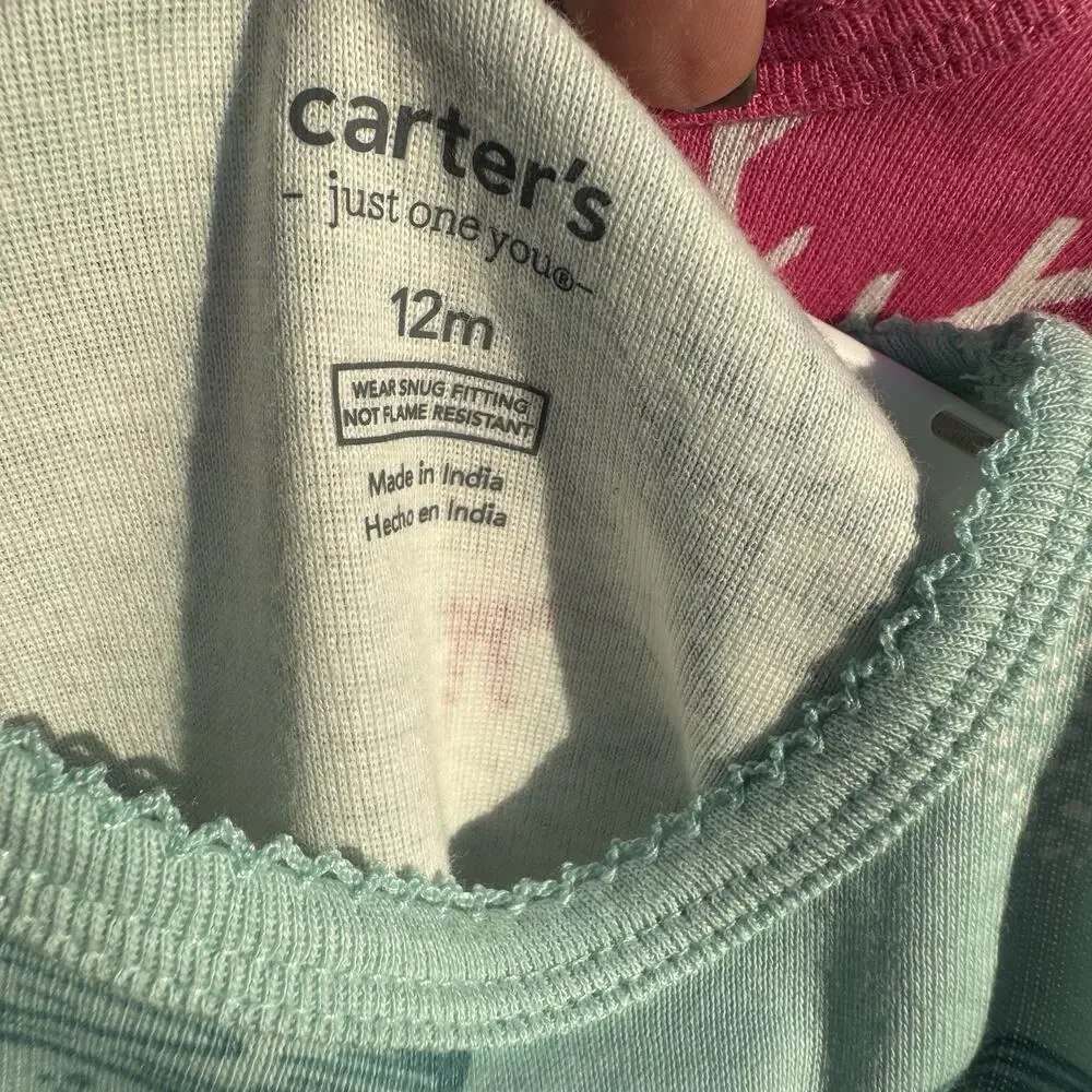 CARTER'S GIRLS PAJAMA SET COMBO 4 PCS 2 TOPS 2 PANTS CHRISTMAS PINK SIZE 12MO